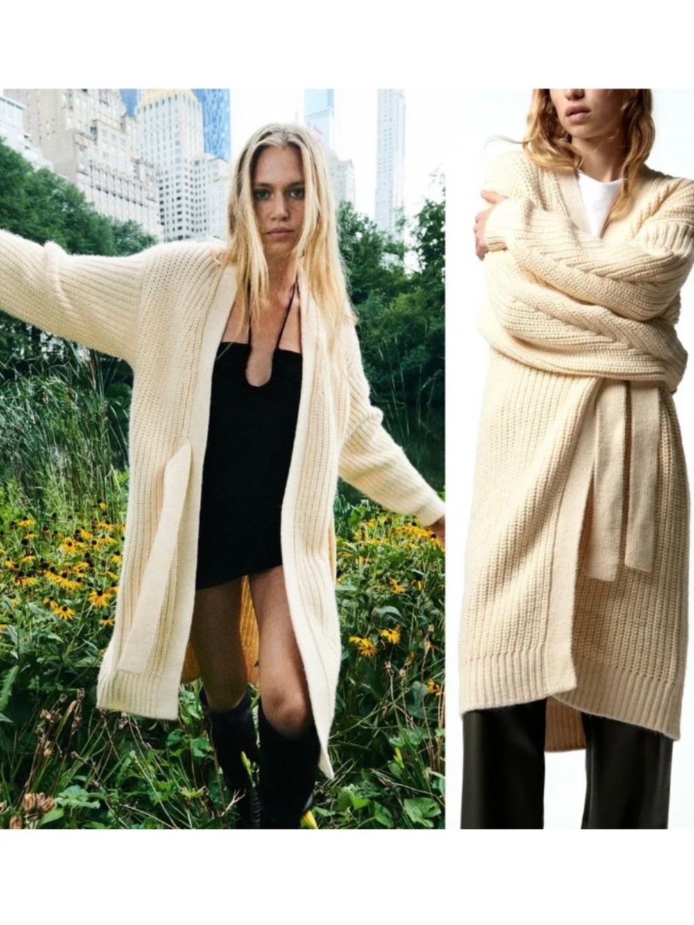 Zara Knit Long Wrap Cardigan in Cream